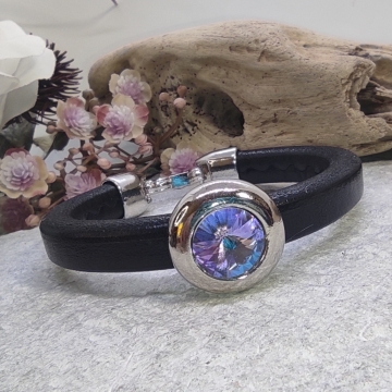 Černý kožený náramek se...