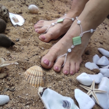 bosé sandálky zelená perleť