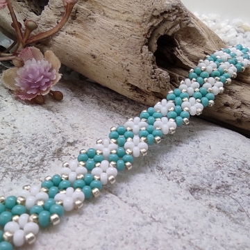 Náramek tyrkysově-bílo-zlatý