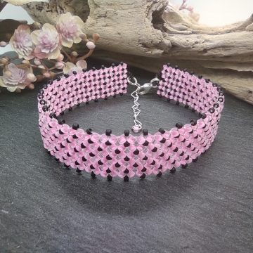 Náramek růžovo-černý