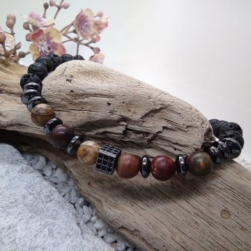 Náramek z jaspisu, hematitu...