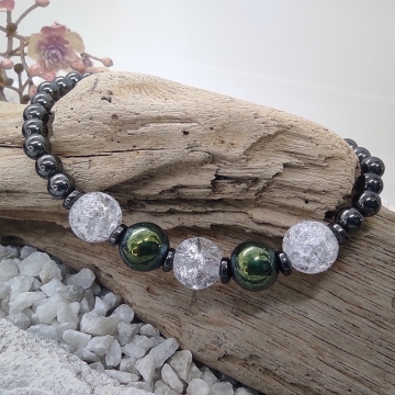 Náramek z hematitu a křišťálu